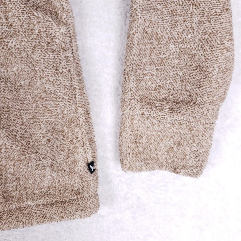 Eddie Bauer Fleece Pullover Sweater Womens Large Mock Neck Heathered Tan Cozy - Picture 3 of 8